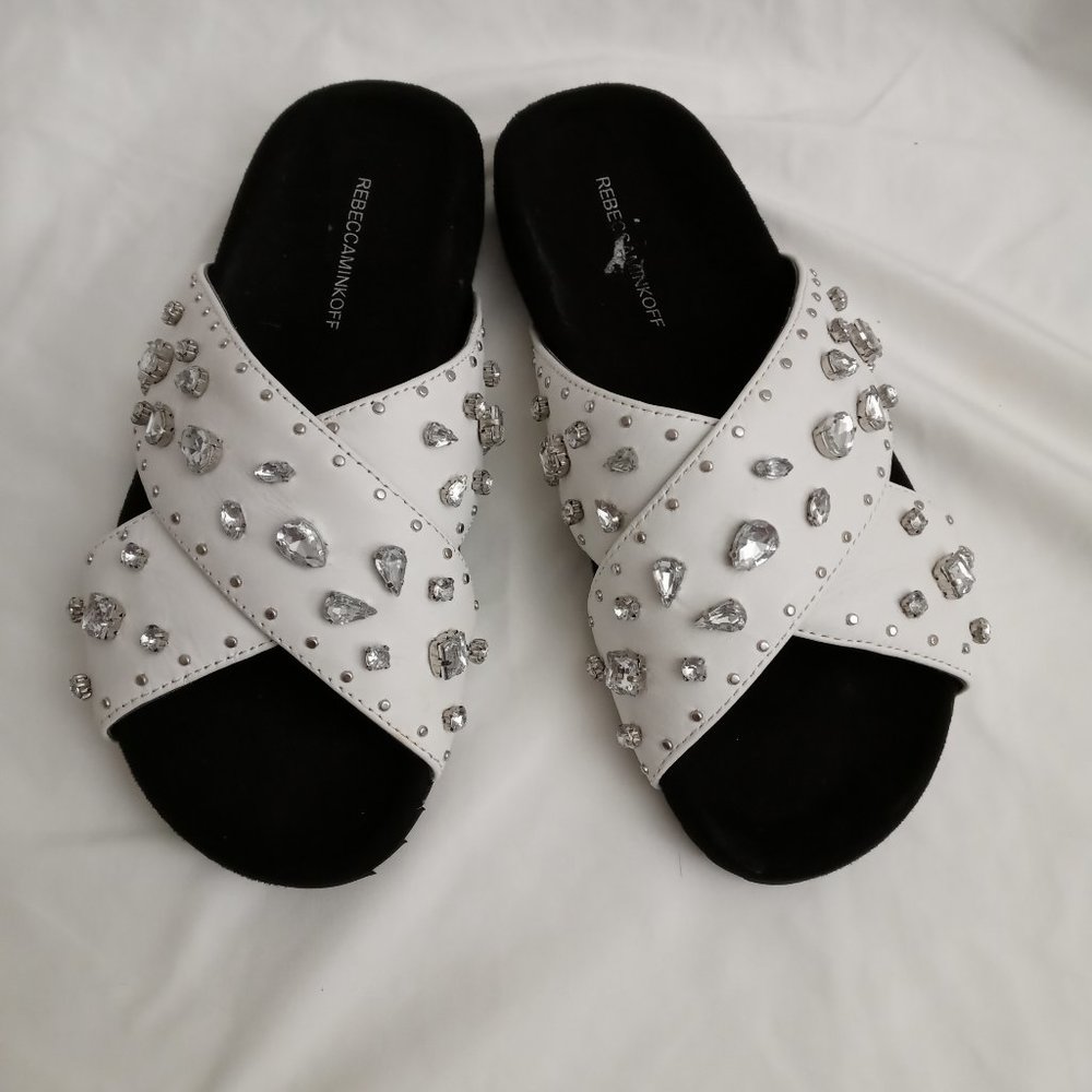 New Rebecca Minkoff White Leather Slides 7M
